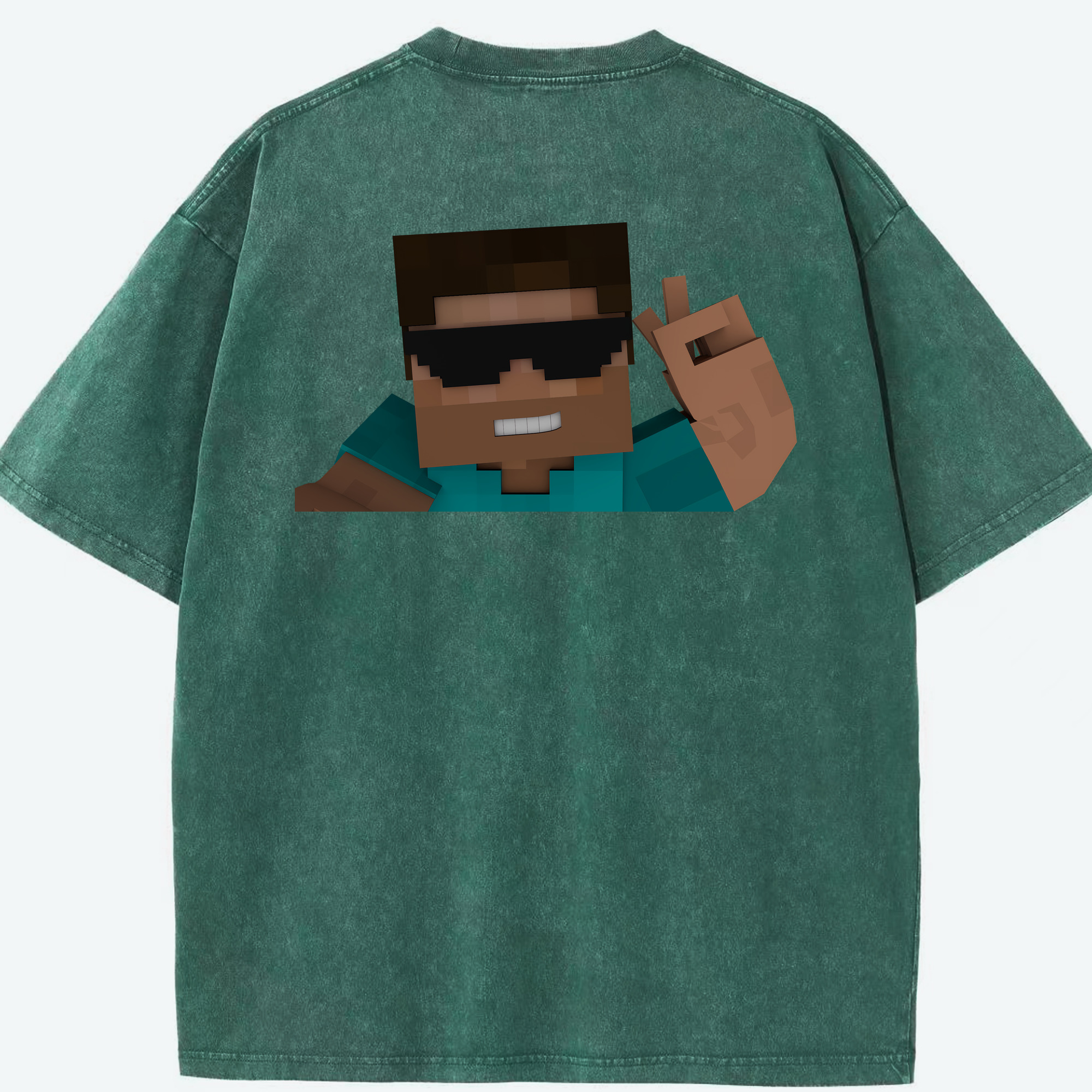 （画像用） マインクラフト ブロックの世界 Minecraft MC Block world 綿100% ヴィンテージ風 半袖Tシャツ（背面プリント）